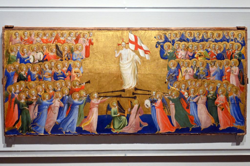 Fra Angelico (Guido di Pietro) (1421–1447), Verherrlichung Christi im Himmel, Fiesole, Dominikanerkloster San Domenico, jetzt London, National Gallery, Saal 51a, um 1423–1424, Bild 4/7