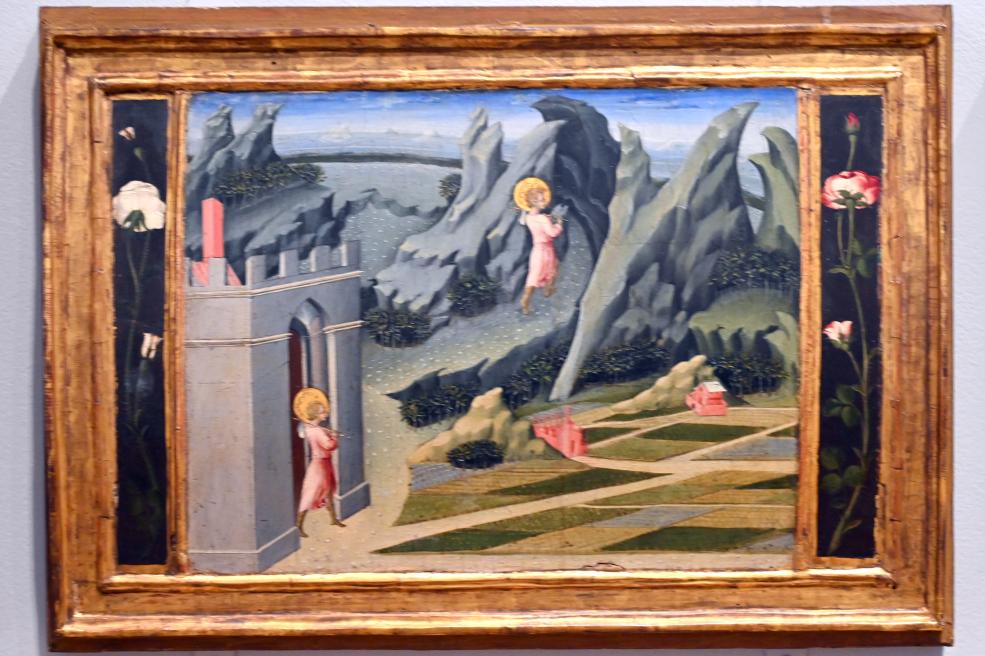 Giovanni di Paolo (1435–1475), Szene aus dem Leben Johannes' des Täufers: Gang in die Wüste, London, National Gallery, Saal 52, 1454
