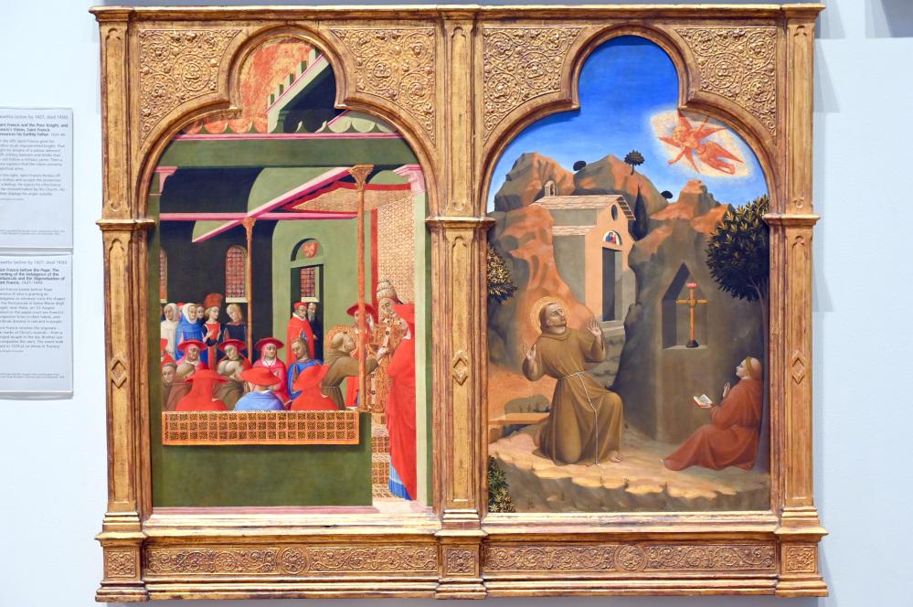 Stefano di Giovanni di Consolo (Sassetta) (1432–1444), Der Heilige Franziskus empfängt die Stigmata, Sansepolcro, Chiesa di San Francesco, jetzt London, National Gallery, Saal 52, 1437–1444