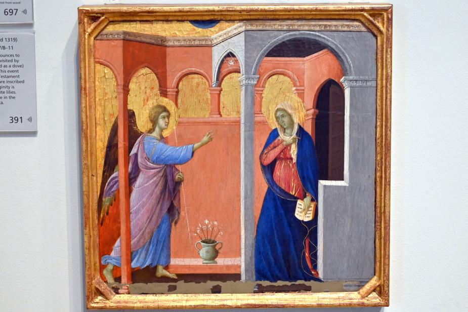 Duccio di Buoninsegna (1295–1315), Mariä Verkündigung, London, National Gallery, Saal 52, um 1307–1311, Bild 1/2