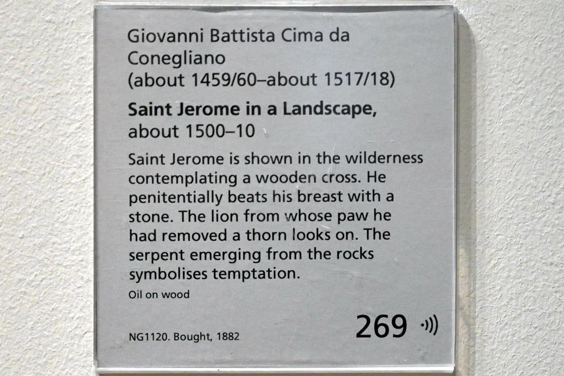 Giovanni Battista Cima (Cima da Conegliano) (1493–1512), Der heilige Hieronymus in der Wildnis, London, National Gallery, Saal 55, um 1500–1510, Bild 2/2