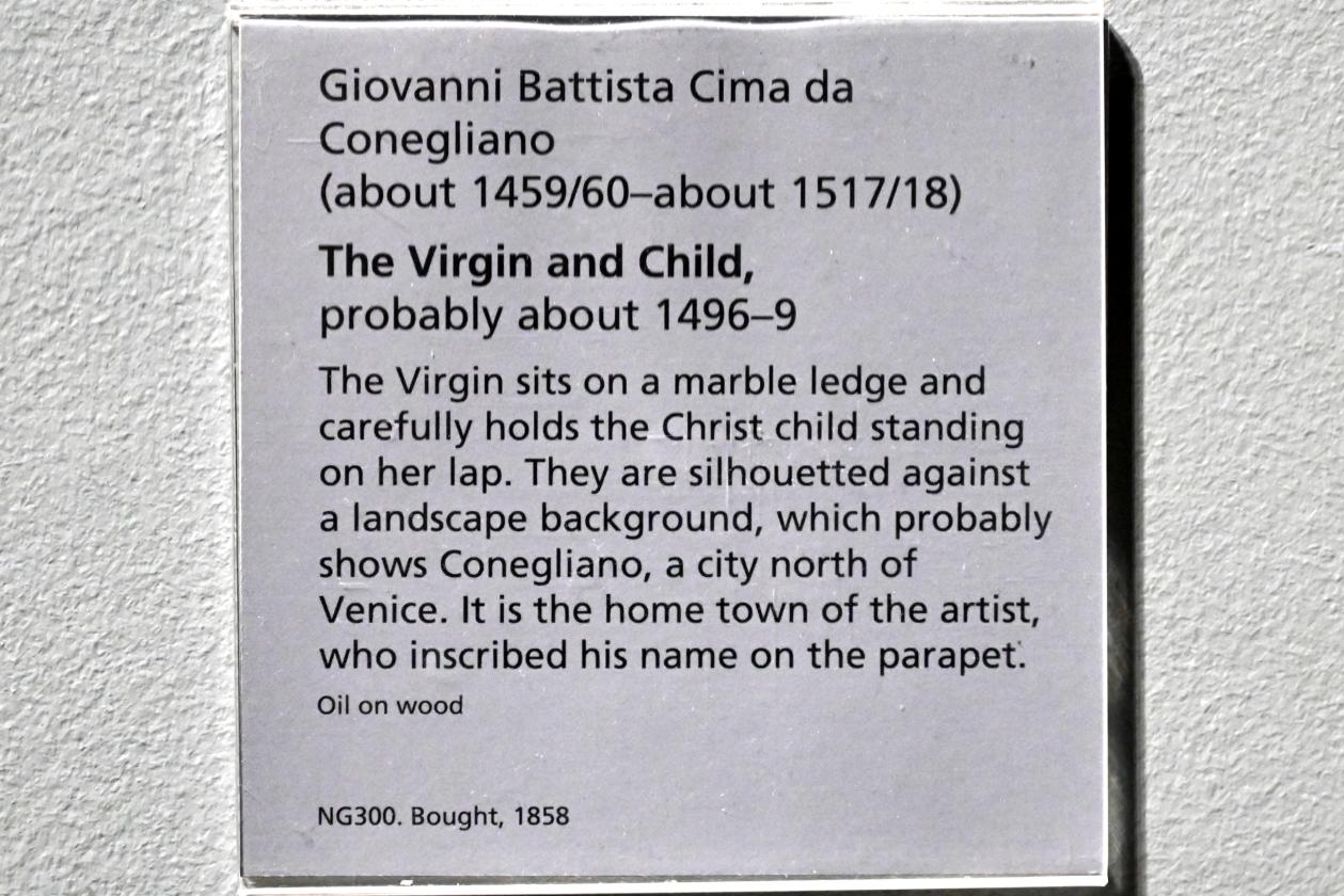 Giovanni Battista Cima (Cima da Conegliano) (1493–1512), Maria mit Kind, London, National Gallery, Saal 56, um 1496–1499, Bild 2/2