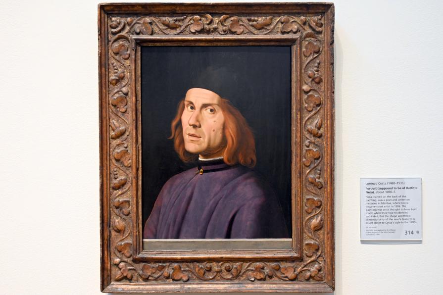 Lorenzo Costa der Ältere
 (1482–1522), Porträt eines Mannes (Battista Fiera?), London, National Gallery, Saal 57, um 1490–1495, Bild 1/2