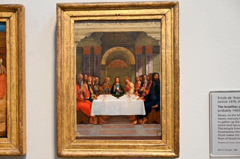 Ercole de’ Roberti (1473–1496), Die Einsetzung der Eucharistie, London, National Gallery, Saal 57, um 1490–1500, Bild 1/2
