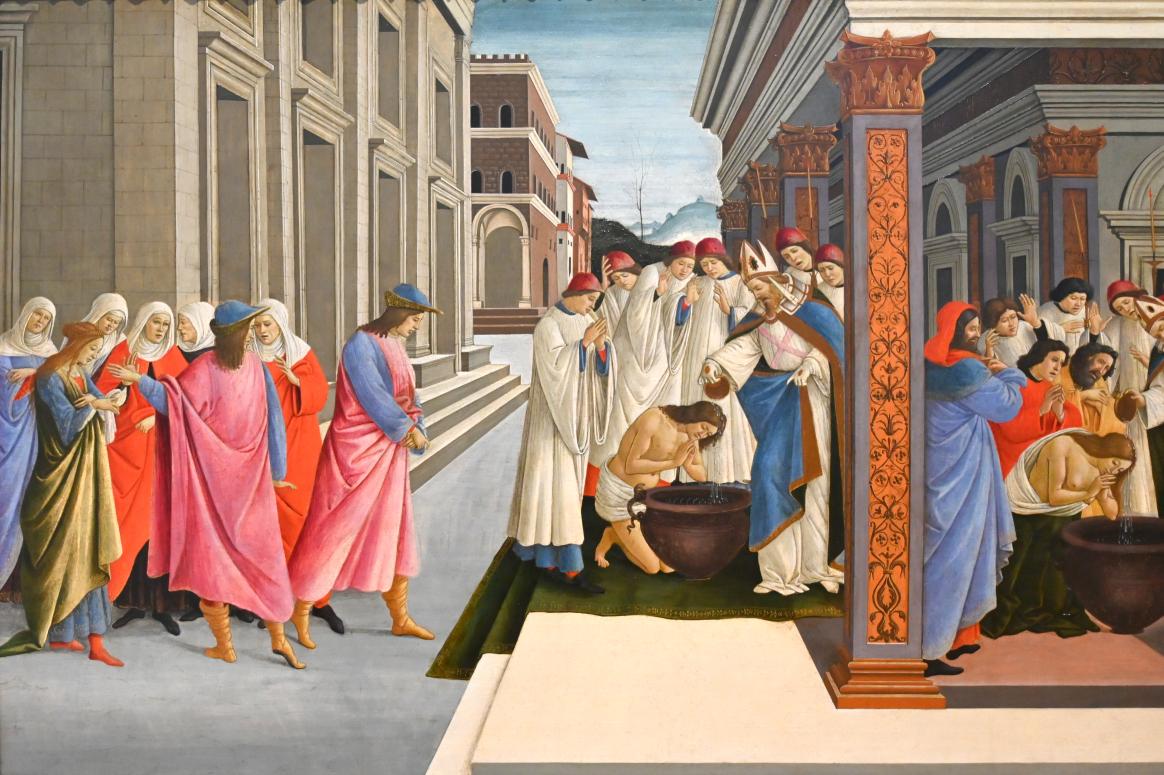 Sandro Botticelli (1462–1500), Vier Szenen aus dem frühen Leben des Heiligen Zenobius, London, National Gallery, Saal 58, um 1500, Bild 3/5