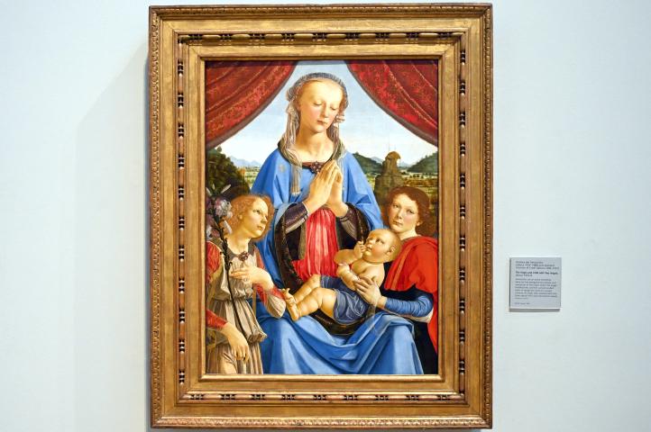 Andrea del Verrocchio (1468–1477), Maria mit Kind und zwei Engeln, London, National Gallery, Saal 59, um 1476–1478, Bild 1/2