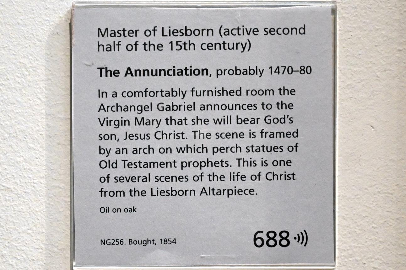 Meister von Liesborn (1475), Mariä Verkündigung, Liesborn, Kloster Liesborn, jetzt London, National Gallery, Saal 62, um 1470–1480, Bild 2/2