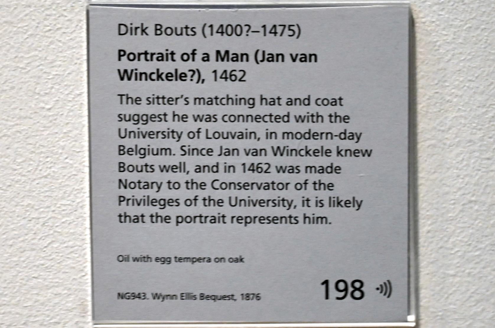 Dieric Bouts d.Ä. (1455–1475), Porträt eines Mannes (Jan van Winckele?), London, National Gallery, Saal 63, 1462, Bild 2/2