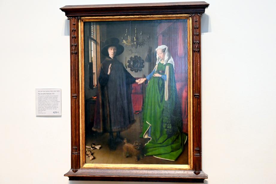 Jan van Eyck (1430–1441), Porträt des Giovanni Arnolfini und seiner Frau ("Arnolfini-Hochzeit"), London, National Gallery, Saal 63, 1434, Bild 1/6