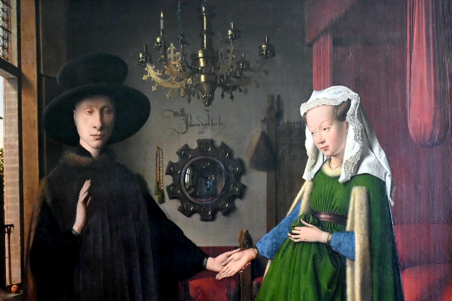 Jan van Eyck (1430–1441), Porträt des Giovanni Arnolfini und seiner Frau ("Arnolfini-Hochzeit"), London, National Gallery, Saal 63, 1434, Bild 4/6