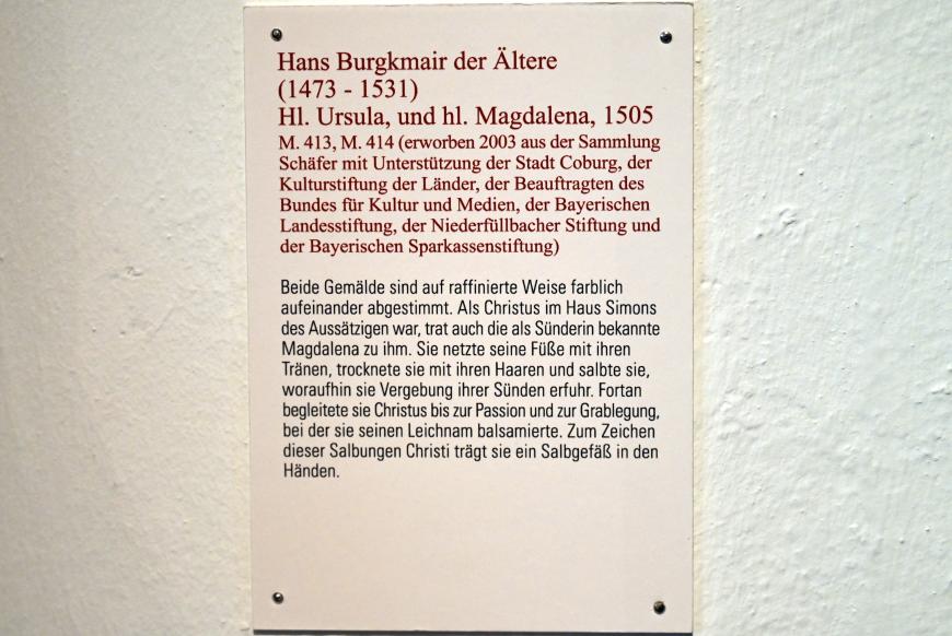 Hans Burgkmair der Ältere (1490–1529), Hl. Magdalena, Coburg, Kunstsammlungen der Veste Coburg, Altdeutsche Malerei, 1505, Bild 2/2