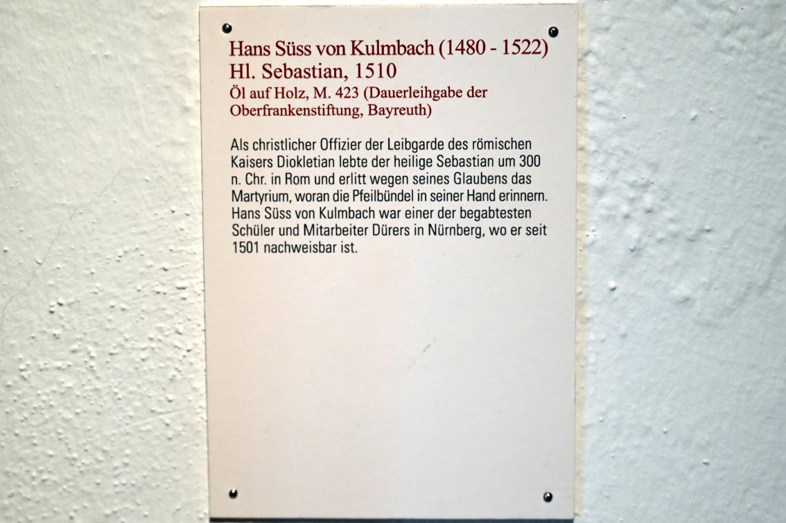 Hans Süß von Kulmbach (1507–1521), Hl. Sebastian, Coburg, Kunstsammlungen der Veste Coburg, Altdeutsche Malerei, 1510, Bild 2/2