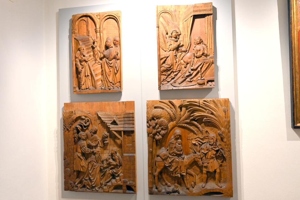 Acht Reliefs eines Altarretabels aus dem ehemaligen Kloster Mönchröden mit Darstellungen aus dem Marienleben, Rödental, Kloster Mönchröden, jetzt Coburg, Kunstsammlungen der Veste Coburg, Treppenhaus 2, um 1511–1520, Bild 2/3