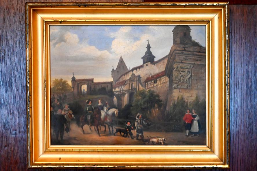 Georg Konrad Rothbart (1870), Ansicht der Veste bei der Einfahrt, Szene aus dem 17. Jahrhundert, Coburg, Kunstsammlungen der Veste Coburg, Rauchzimmer, um 1870