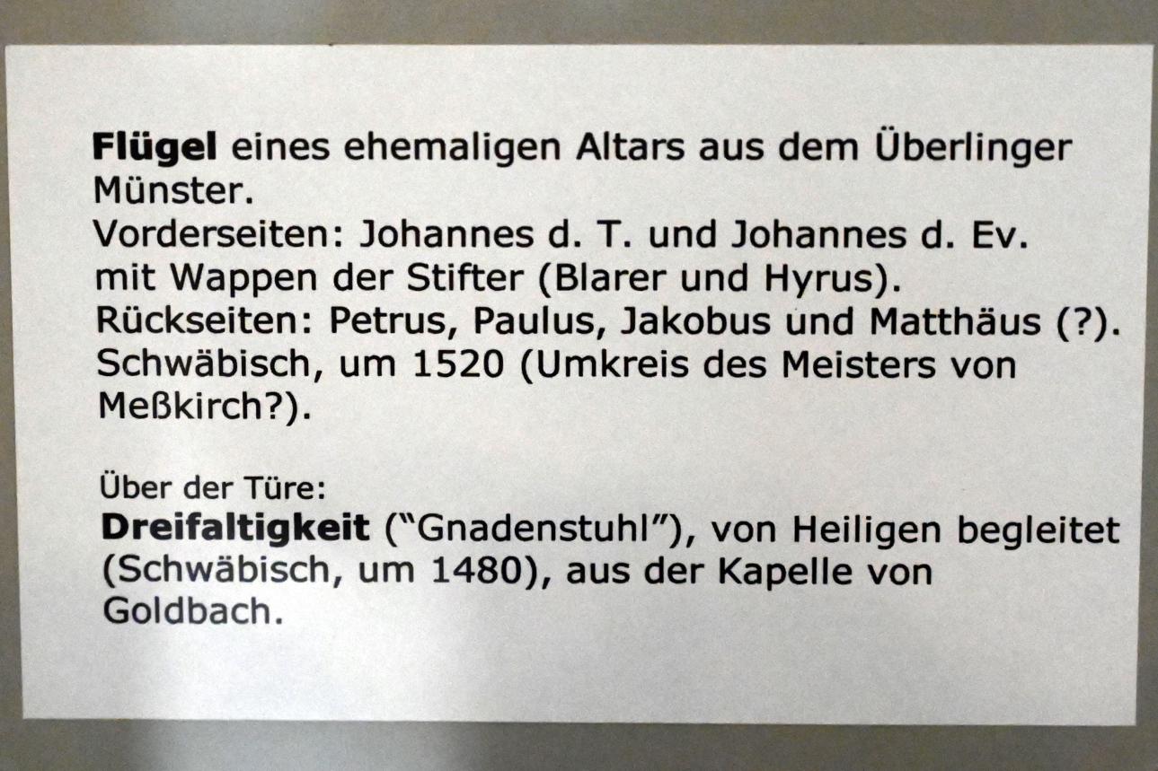 Gnadenstuhl, von Heiligen begleitet, Goldbach (Überlingen), Sylvesterkapelle, jetzt Überlingen, Städtisches Museum, Gotisches Zimmer, um 1480, Bild 2/2