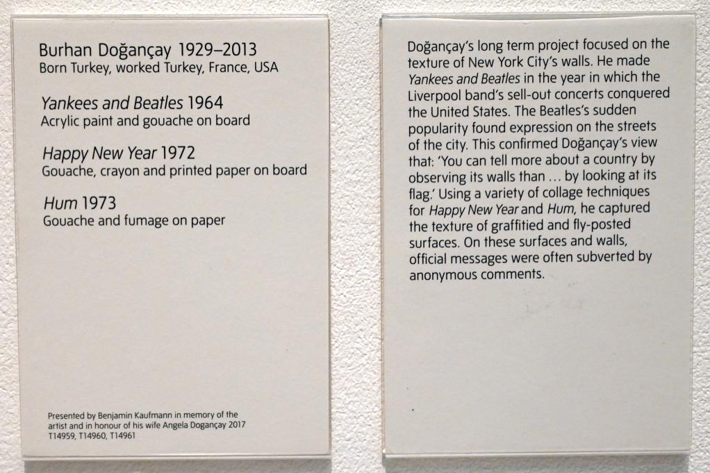 Burhan Cahit Doğançay (1964–2002), Yankees und Beatles, London, Tate Gallery of Modern Art (Tate Modern), Materials and Objects 2, 1964, Bild 2/2