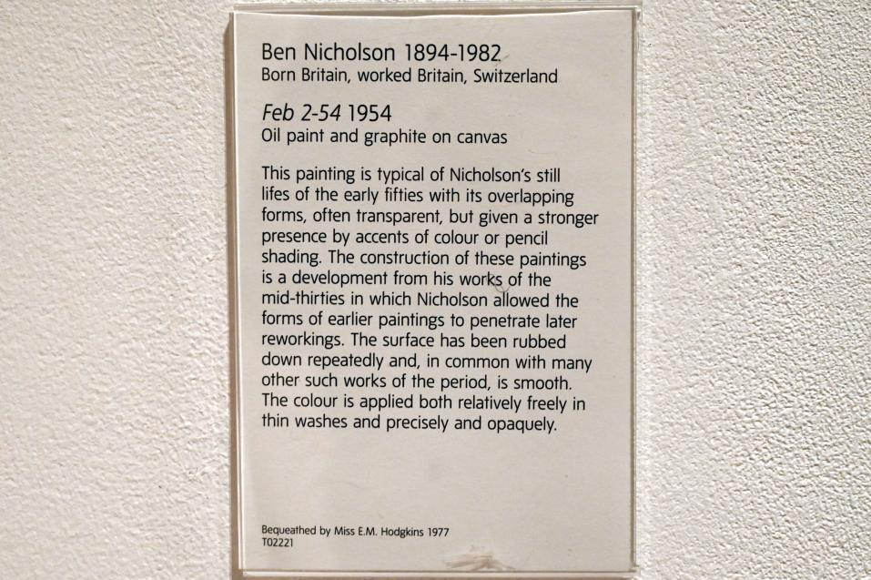 Ben Nicholson (1928–1954), Feb 2-54, London, Tate Gallery of Modern Art (Tate Modern), Artist and Society 2, 1954, Bild 2/2