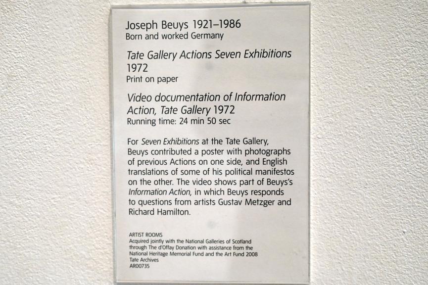 Joseph Beuys (1948–1985), Videodokumentation der "Information Action" in der Tate Gallery 1972, London, Tate Gallery of Modern Art (Tate Modern), Joseph Beuys, 1972, Bild 3/3