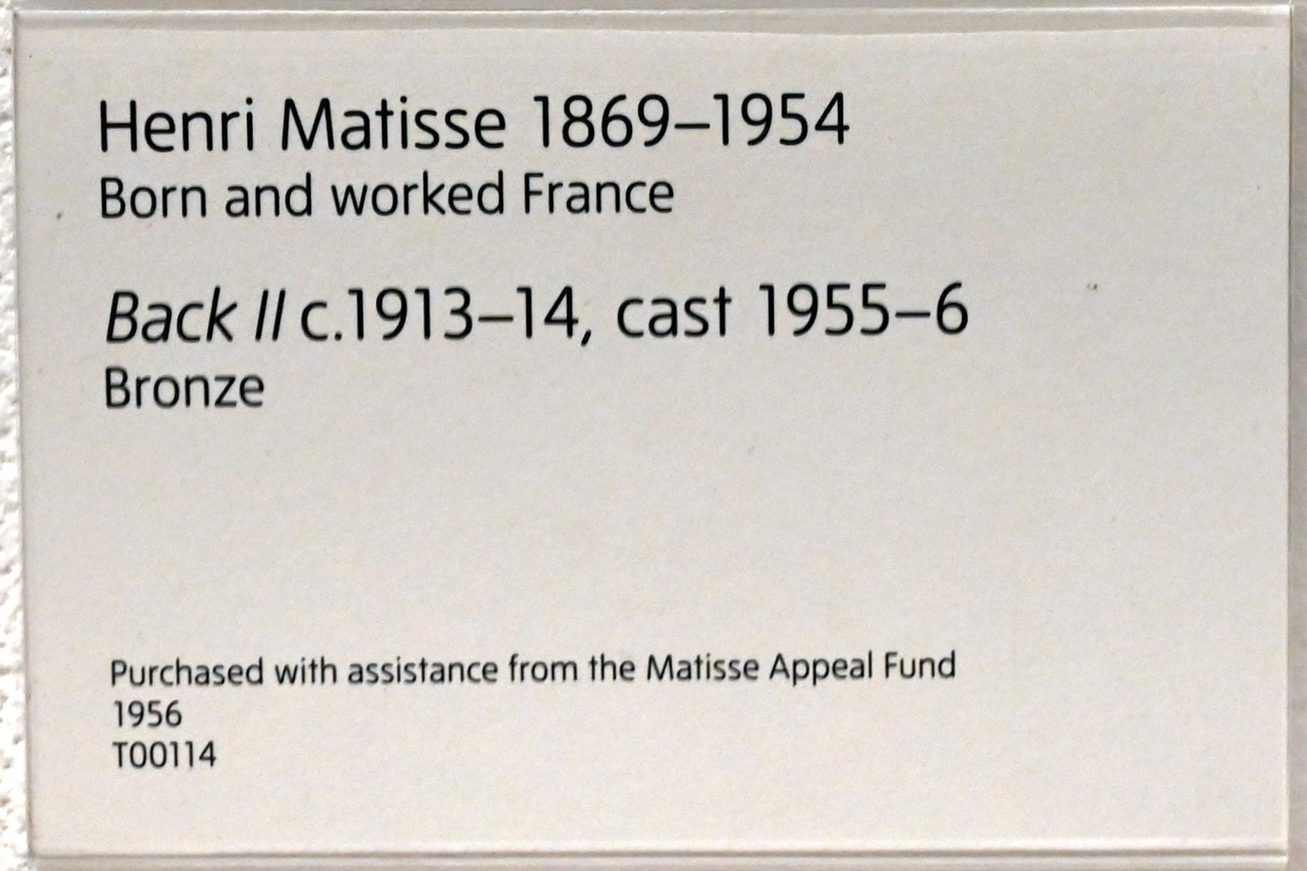 Henri Matisse (1898–1953), Rücken II, London, Tate Gallery of Modern Art (Tate Modern), In the Studio 2, um 1913–1914, Bild 2/3