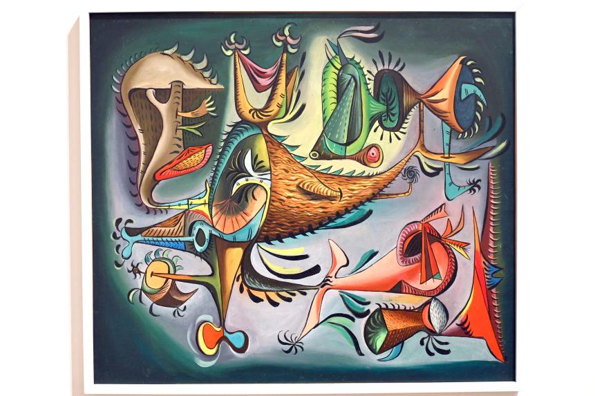 Eugenio Granell (1947–1952), Die magischen Wappen des Tropenflugs, London, Tate Modern, Ausstellung "Surrealism Beyond Borders" vom 24.02.-29.08.2022, Saal 7, 1947, Bild 1/2