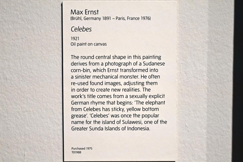 Max Ernst (1912–1970), Celebes, London, Tate Modern, Ausstellung "Surrealism Beyond Borders" vom 24.02.-29.08.2022, Saal 9, 1921, Bild 2/2