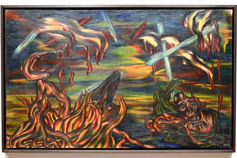 Inji Efflatoun (1942), Das Mädchen und das Monster, London, Tate Modern, Ausstellung "Surrealism Beyond Borders" vom 24.02.-29.08.2022, Saal 10, 1942, Bild 1/2