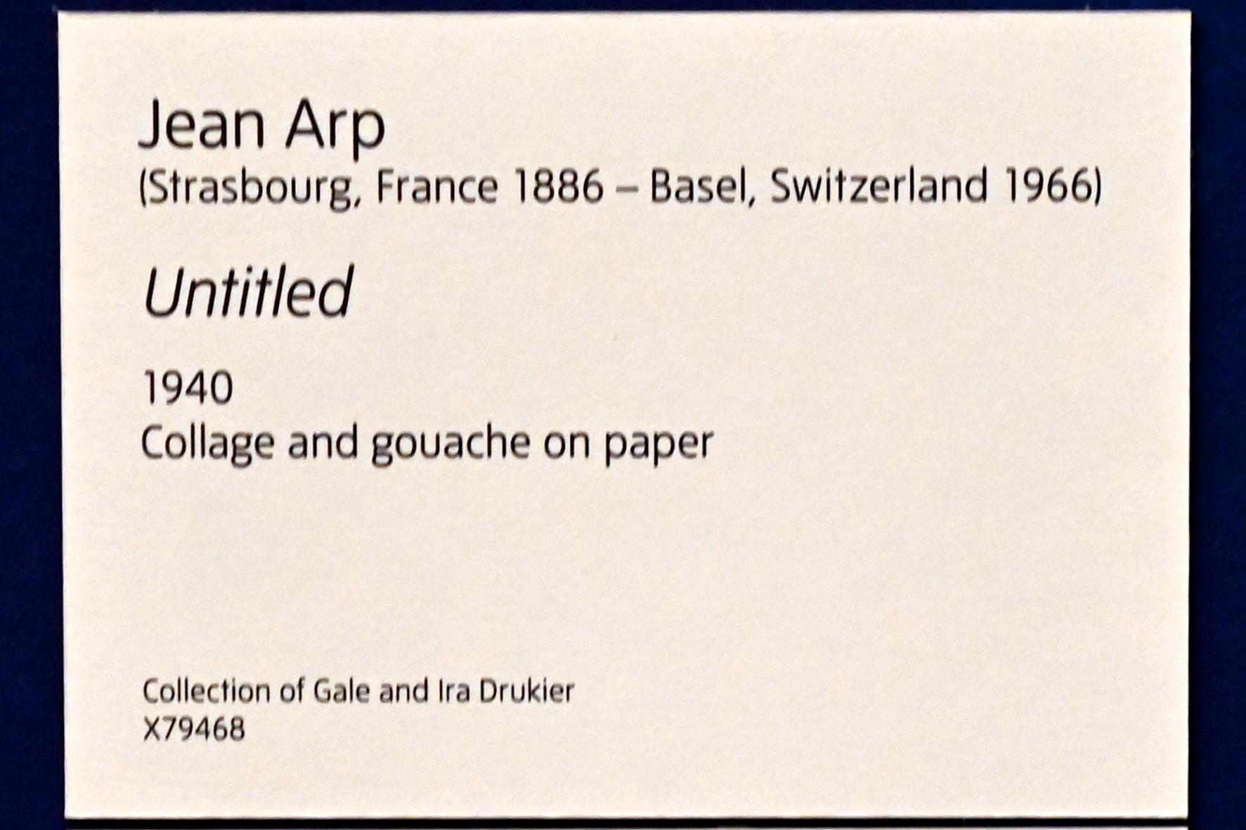 Hans (Jean) Arp (1914–1965), Ohne Titel, London, Tate Modern, Ausstellung "Surrealism Beyond Borders" vom 24.02.-29.08.2022, Saal 11, 1940, Bild 2/2