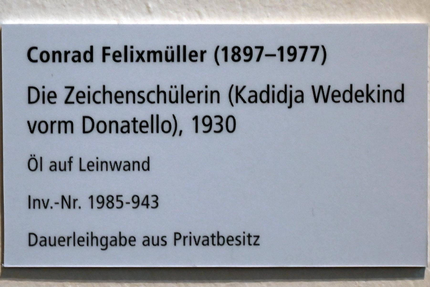 Conrad Felixmüller (1917–1930), Die Zeichenschülerin (Kadidja Wedekind vorm Donatello), Schleswig, Landesmuseum für Kunst und Kulturgeschichte, Galerie der Klassischen Moderne, 1930, Bild 2/2