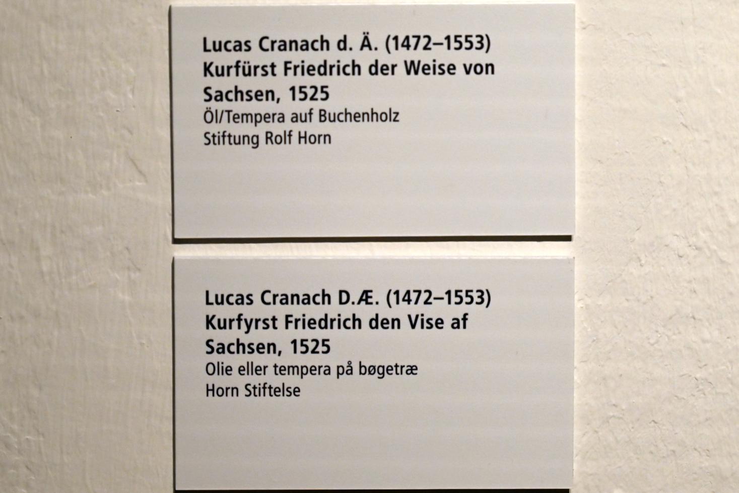 Lucas Cranach der Ältere (1502–1550), Kurfürst Friedrich der Weise von Sachsen, Schleswig, Landesmuseum für Kunst und Kulturgeschichte, Saal 4, 1525, Bild 2/2