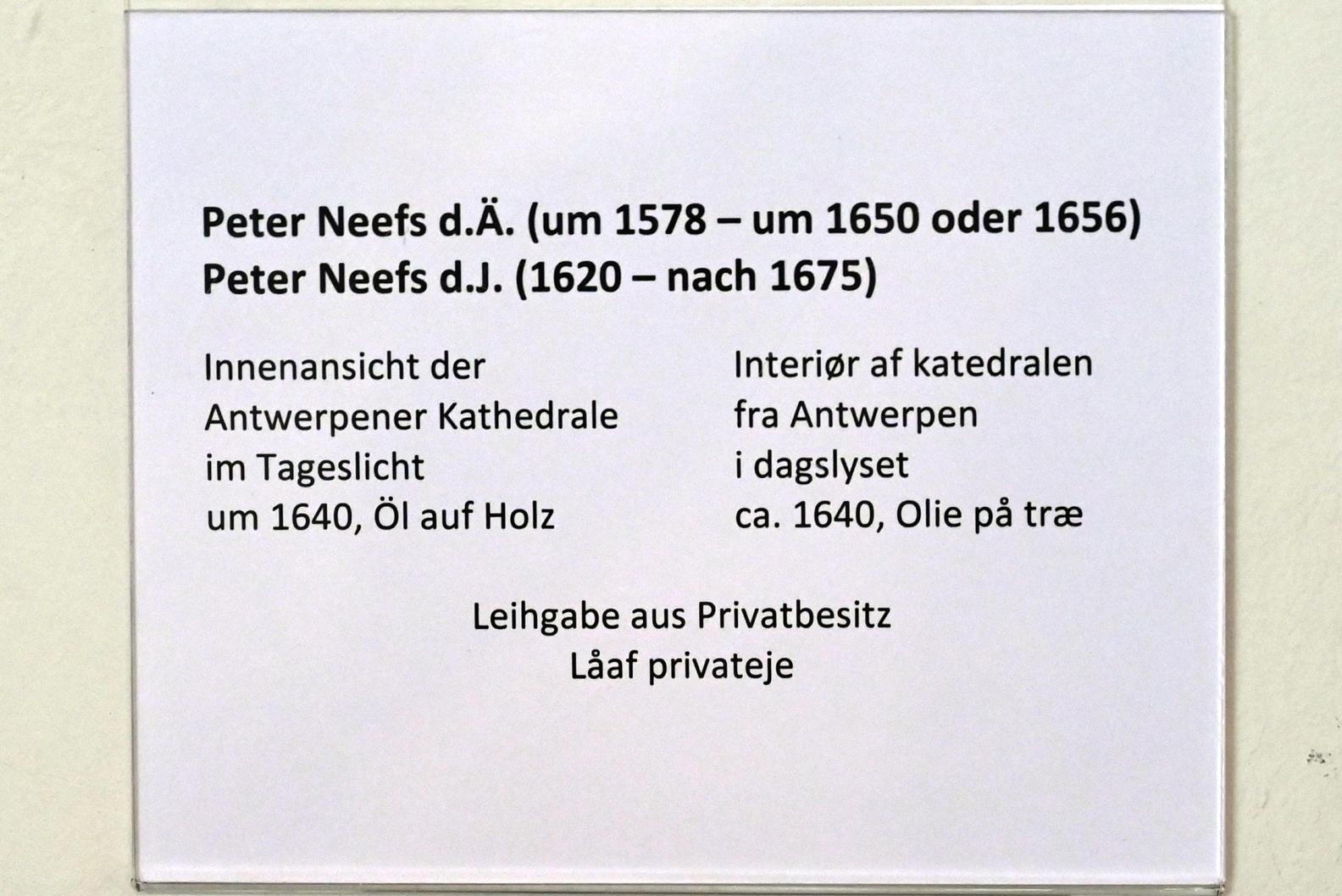 Peeter Neeffs der Ältere (1615–1645), Innenansicht der Antwerpener Kathedrale im Tageslicht, Schleswig, Landesmuseum für Kunst und Kulturgeschichte, Saal 22, um 1640, Bild 2/2