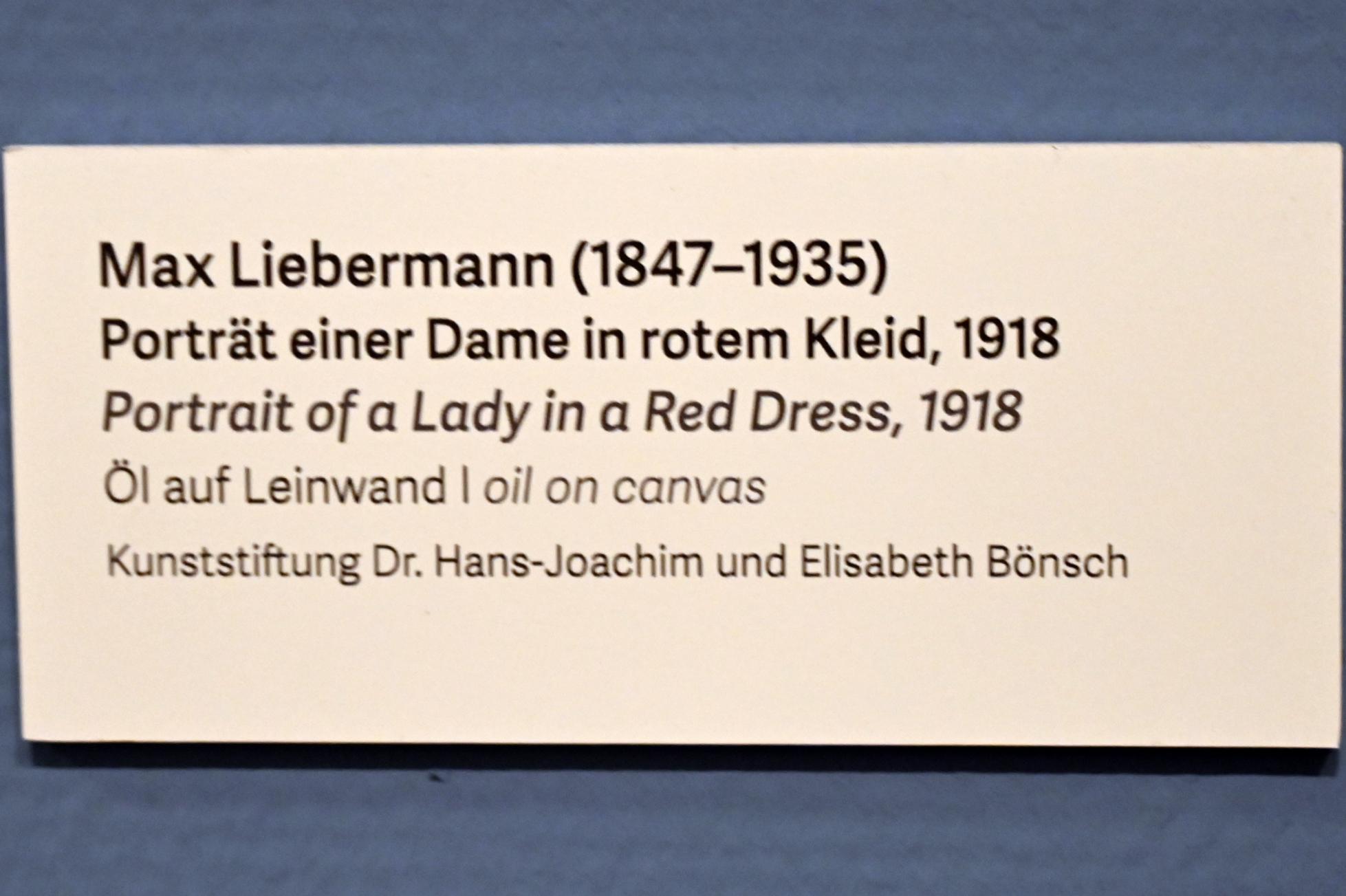 Max Liebermann (1872–1929), Porträt einer Dame in rotem Kleid, Schleswig, Landesmuseum für Kunst und Kulturgeschichte, Kunst im 20. Jh., 1918, Bild 2/2