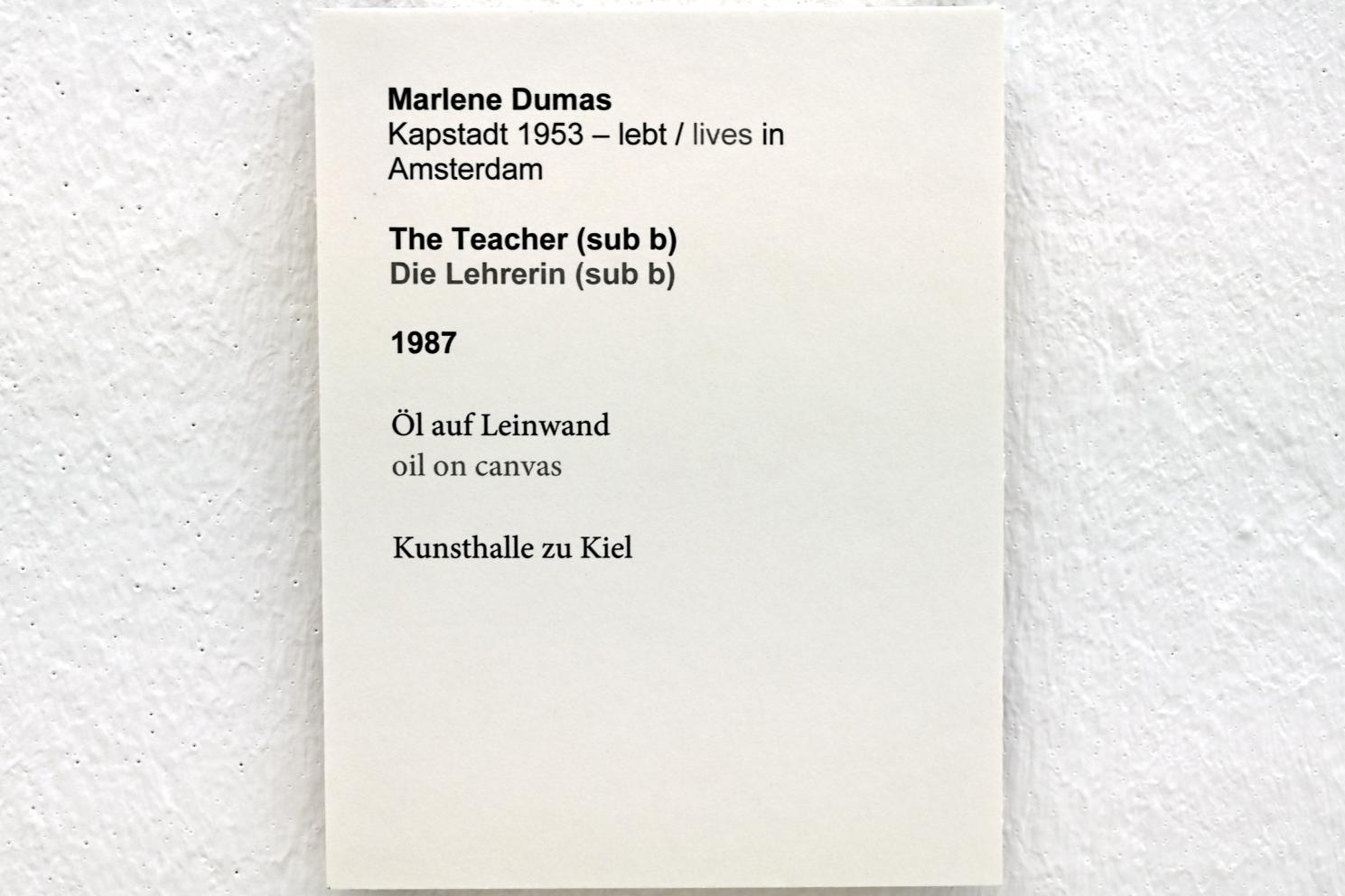 Marlene Dumas (1987–2016), Die Lehrerin (sub b), Kiel, Kunsthalle, Galerie 3, 1987, Bild 2/2