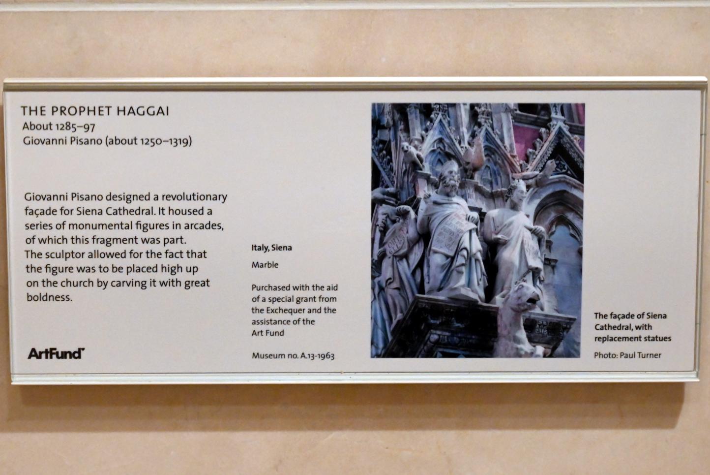 Giovanni Pisano (1291–1314), Prophet Haggai, Siena, Dom von Siena (Cattedrale di Santa Maria Assunta), jetzt London, Victoria and Albert Museum, -1. Etage, Mittelalter und Renaissance, um 1285–1297, Bild 3/3
