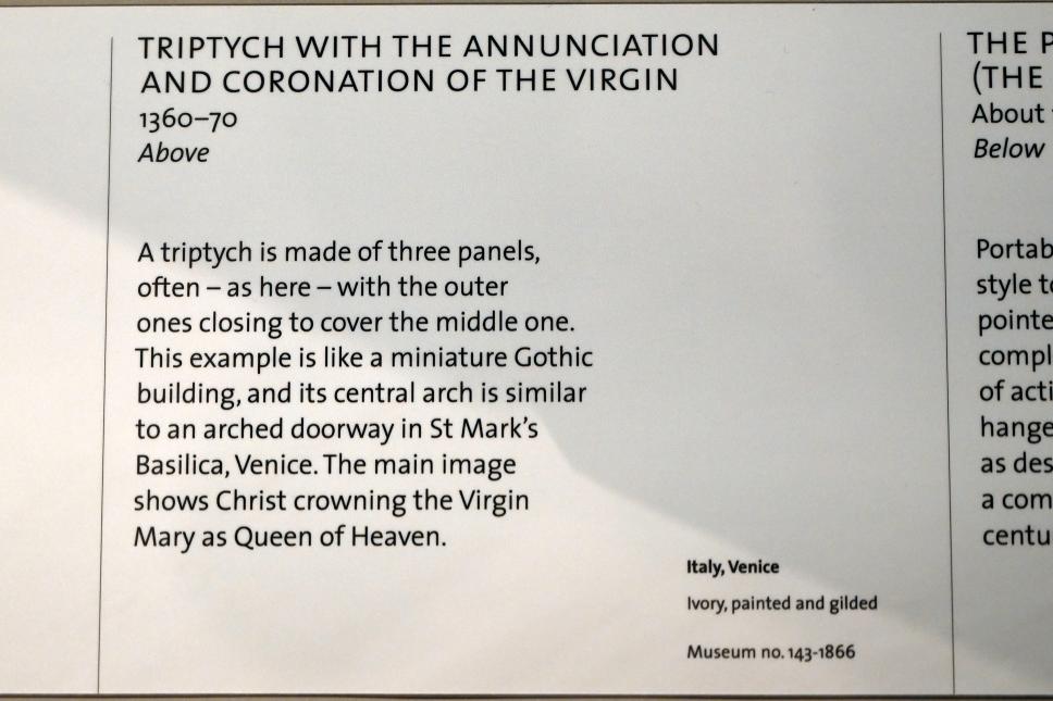 Triptychon mit Verkündigung und Krönung Mariens, London, Victoria and Albert Museum, -1. Etage, Mittelalter und Renaissance, 1360–1370, Bild 2/2
