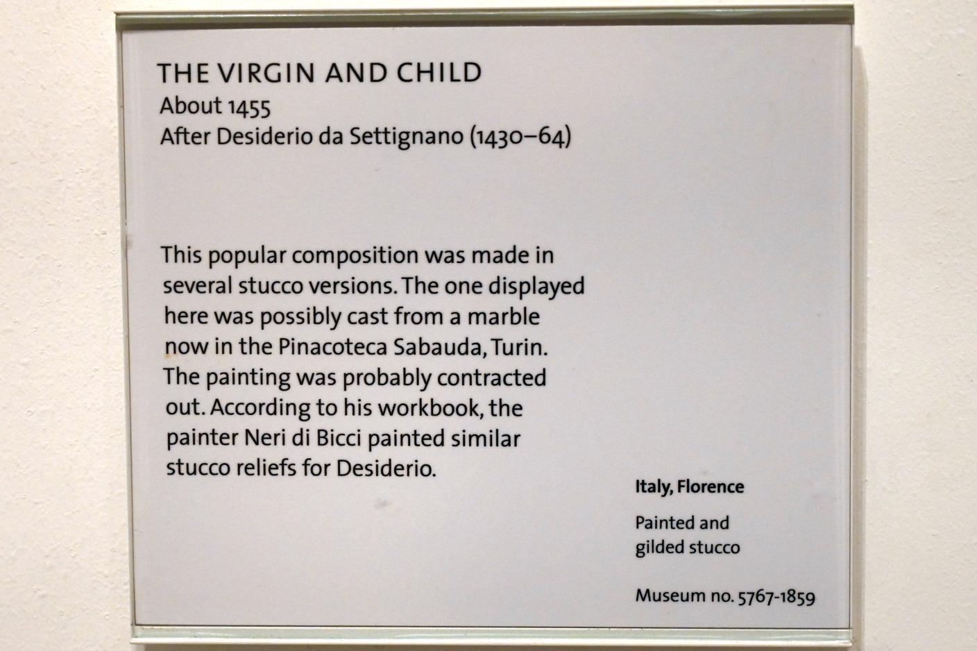 Desiderio da Settignano (Nachahmer) (1450–1500), Maria mit Kind, London, Victoria and Albert Museum, 1. Etage, nach 1455, Bild 2/2