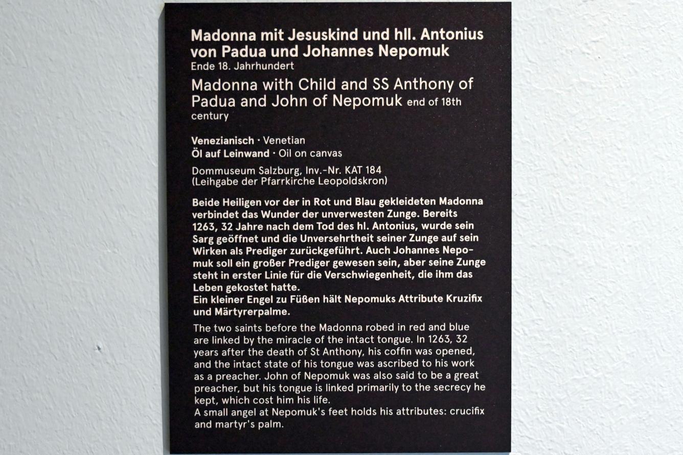 Madonna mit Jesuskind und hll. Antonius von Padua und Johannes Nepomuk, Salzburg, Dommuseum Salzburg, Ende 18. Jhd., Bild 2/2