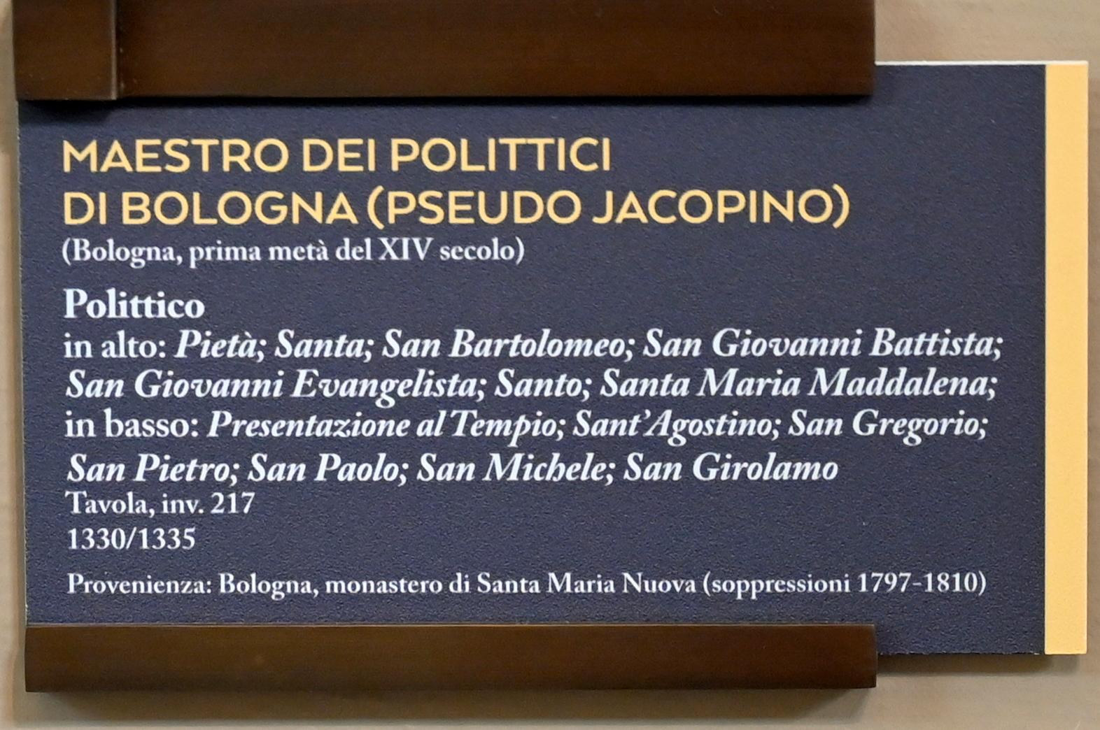 Maestro dei Polittici di Bologna (Pseudo Jacopino) (1322–1340), Polyptychon, Bologna, Monastero di Santa Maria Nuova, jetzt Bologna, Pinacoteca Nazionale, Saal 1, 1330–1335, Bild 2/2