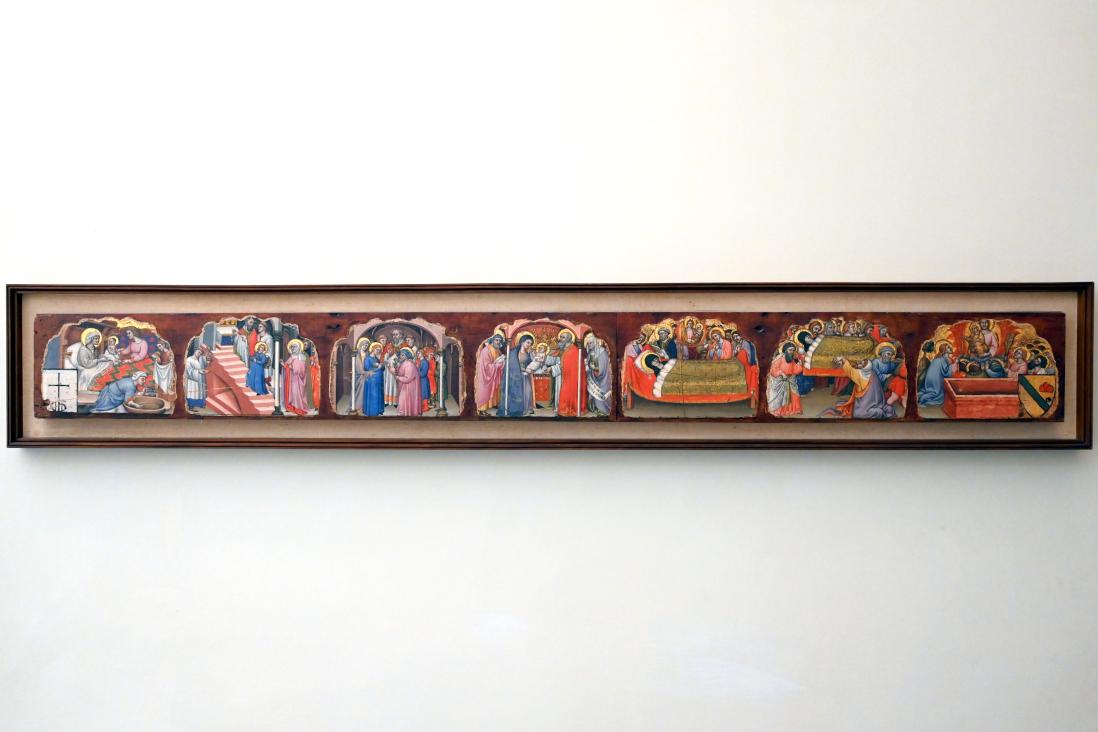 Simone dei Crocifissi (Simone di Filippo Benvenuti) (1352–1399), Sieben Szenen aus dem Marienleben, Bologna, Basilika San Petronio, jetzt Bologna, Pinacoteca Nazionale, Saal 1, 1395–1399, Bild 1/2