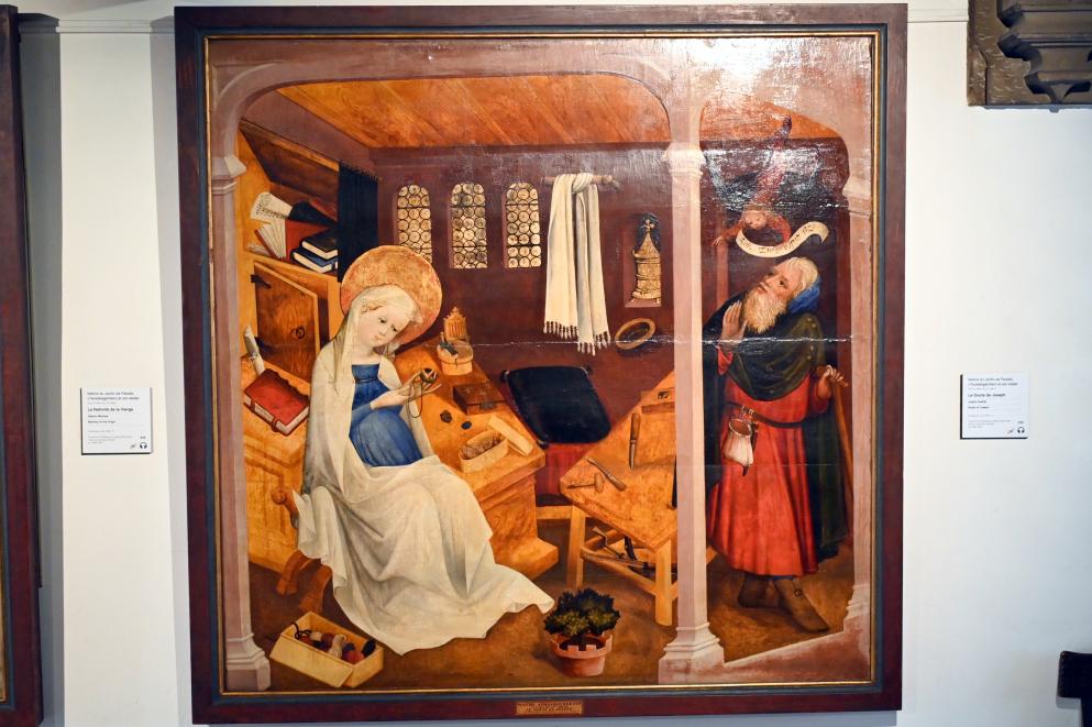 Oberrheinischer Meister (1415–1430), Traum des hl. Josef, Straßburg, Musée de l’Œuvre Notre-Dame (Frauenhausmuseum), um 1430, Bild 1/2