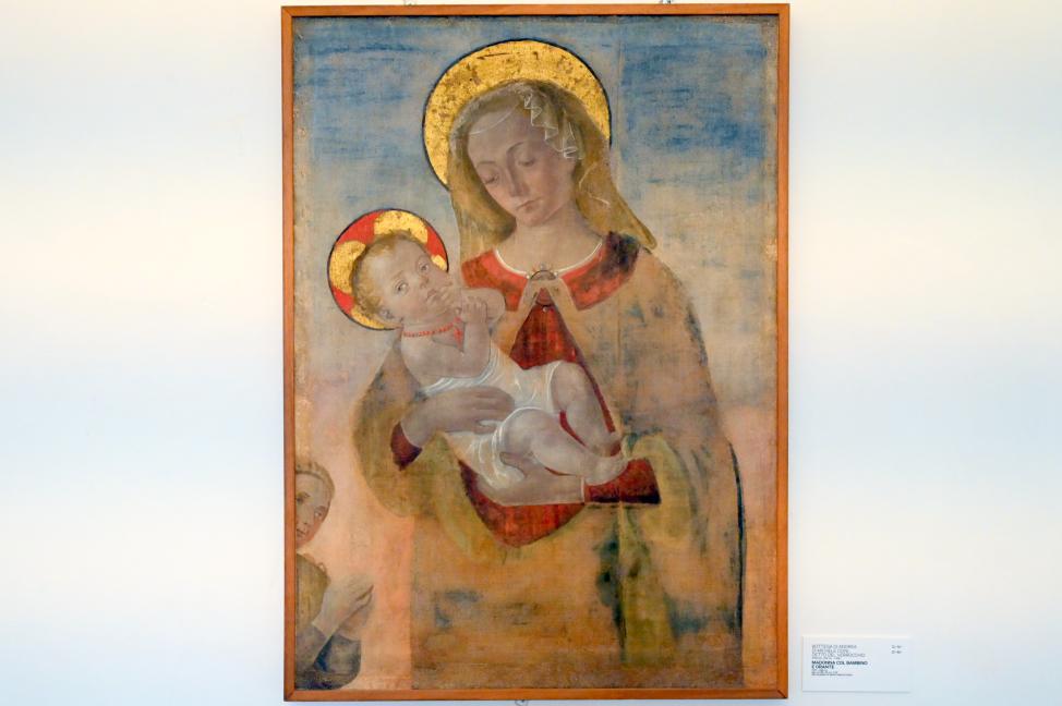 Andrea del Verrocchio (Werkstatt) (1472–1475), Maria mit Kind und Beterin, Urbino, Monastero di Santa Chiara, jetzt Urbino, Galleria Nazionale delle Marche, Saal 19, um 1470–1480, Bild 1/2