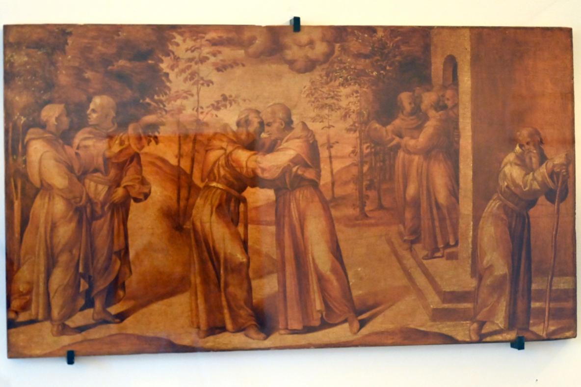 Girolamo Genga (1503–1551), Begegnung der heiligen Franziskus und Dominikus, Urbino, Galleria Nazionale delle Marche, Saal 28, um 1520