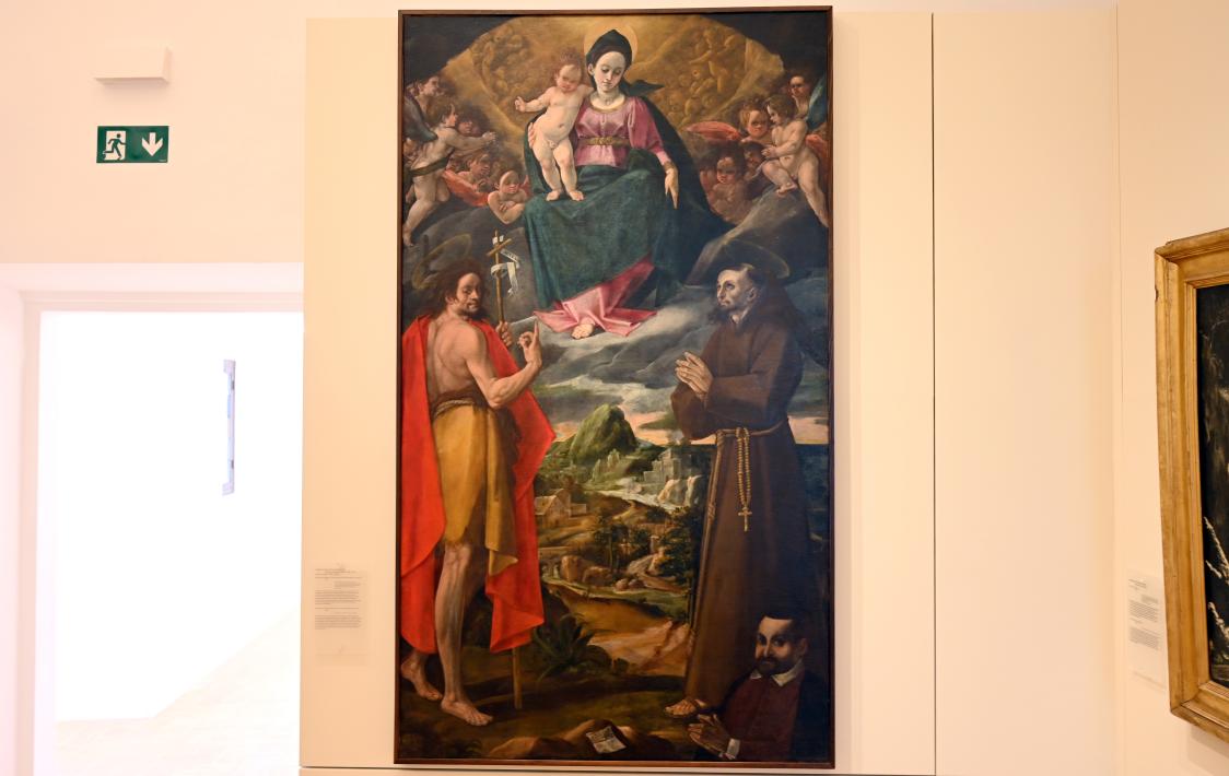 Simone De Magistris (1608), Maria mit Kind, Franziskus, Johannes der Täufer und einem Stifter, Ascoli Piceno, Chiesa di Santa Maria della Carità, jetzt Urbino, Galleria Nazionale delle Marche, Obergeschoß Saal 9, 1608
