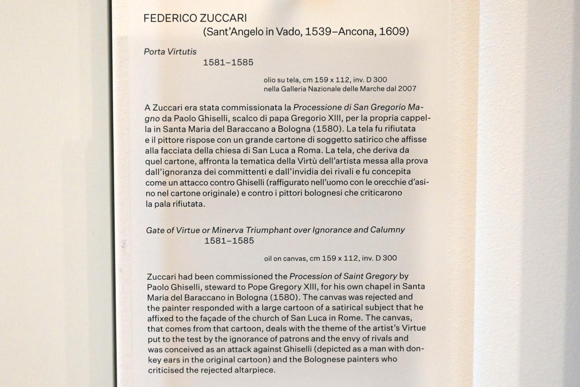 Federico Zuccari (1566–1608), Porta Virtutis (Tor der Tugend) oder Minerva triumphierend über Unwissenheit und Verleumdung, Urbino, Galleria Nazionale delle Marche, Obergeschoß Saal 9, 1581–1585, Bild 2/2