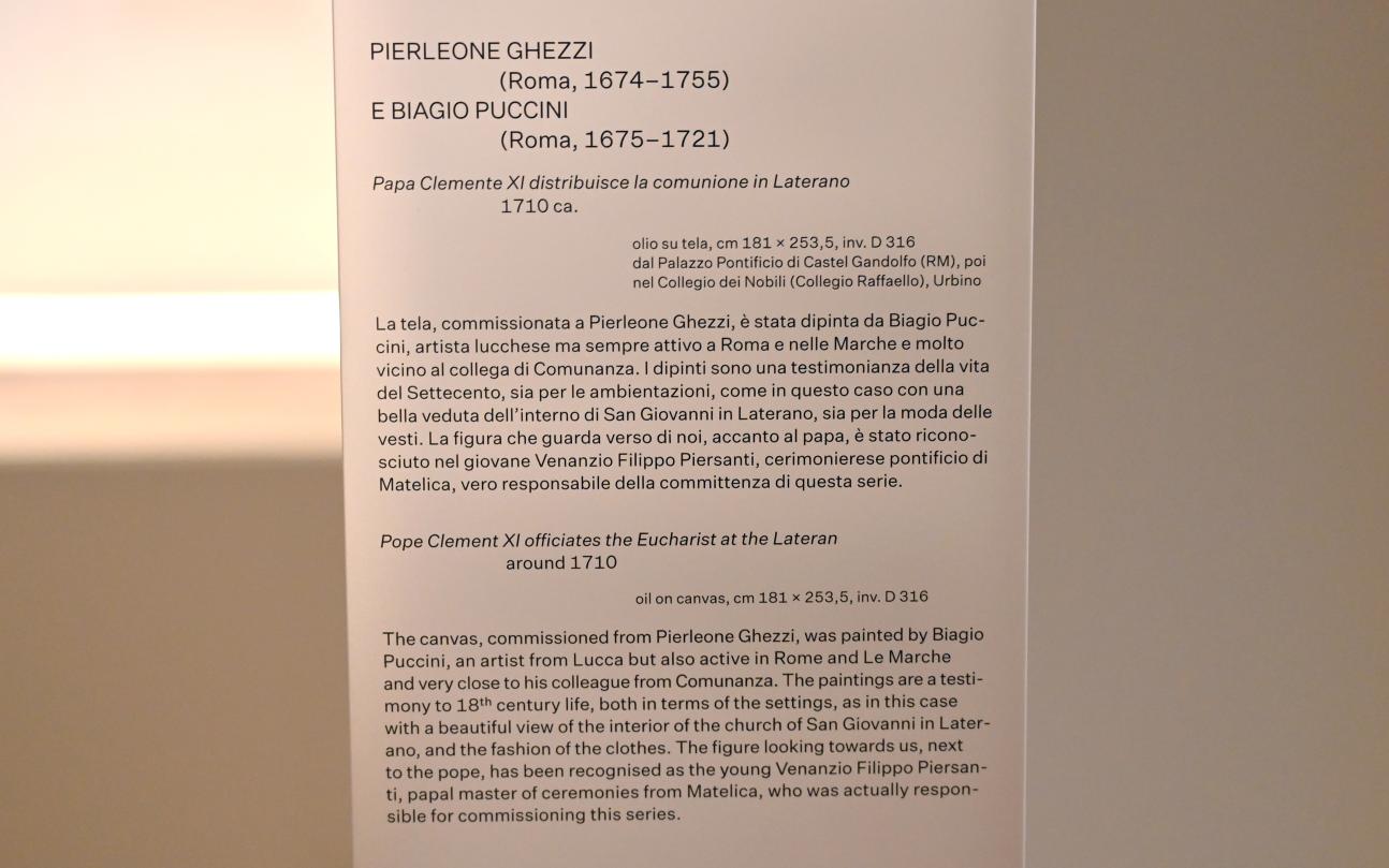 Pier Leone Ghezzi (1708–1710), Papst Clemens XI. spendet die Kommunion im Lateran, Castel Gandolfo, Päpstlicher Palast, jetzt Urbino, Galleria Nazionale delle Marche, Obergeschoß Saal 15, um 1710, Bild 2/2