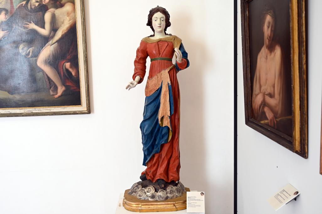 Jungfrau Maria, Rimini, Chiesa dell'Ospedalino (Chiesa Santa Maria della Misericordia), jetzt Rimini, Stadtmuseum, Saal 2, 17. Jhd., Bild 1/3