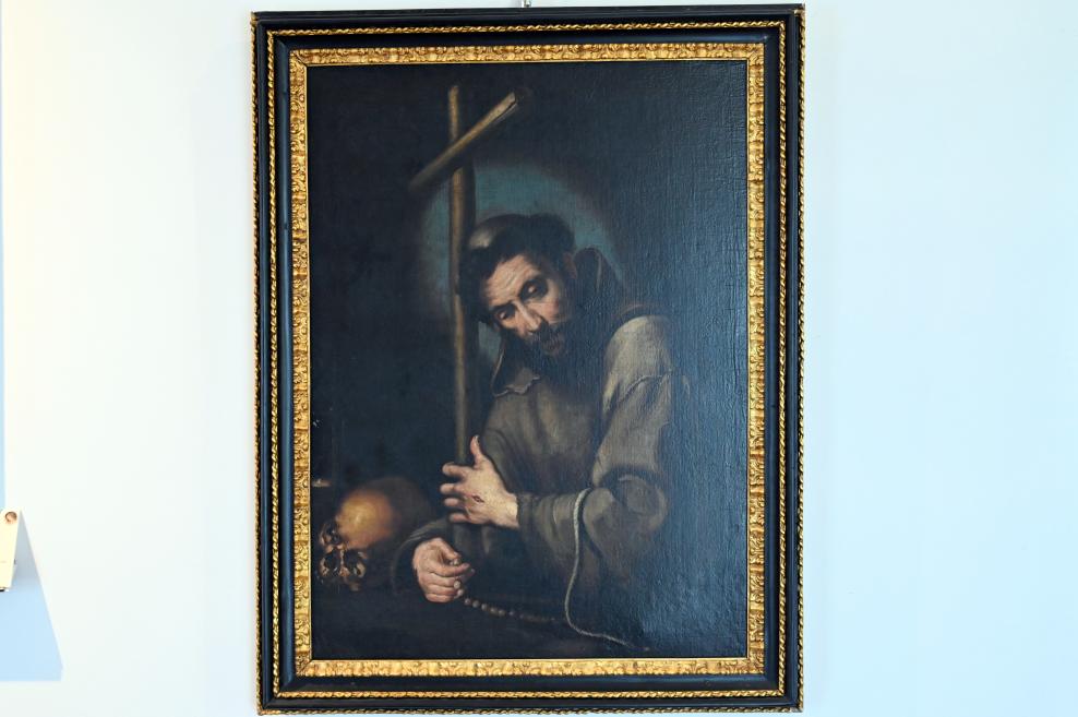 Bernardo Strozzi (Nachahmer) (Undatiert), Der heilige Franziskus beim Beten des Rosenkranzes, Rimini, Stadtmuseum, Saal 10, Undatiert