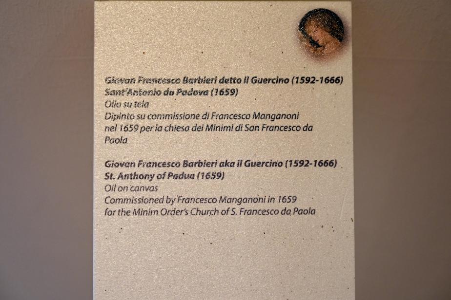 Giovanni Francesco Barbieri (Il Guercino) (1612–1659), Heiliger Antonius von Padua, Rimini, Chiesa di San Francesco di Paola, jetzt Rimini, Stadtmuseum, Saal 14, 1659, Bild 2/2