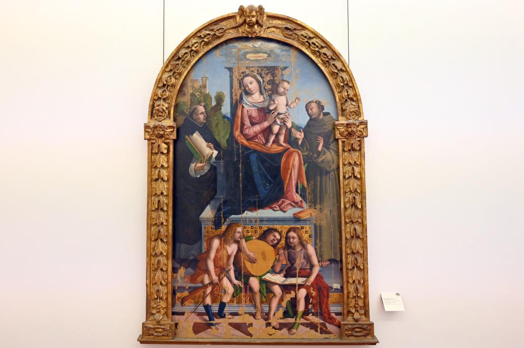 Benedetto Coda (1505–1515), Maria mit Kind, Heiligen und Engeln, Rimini, ehem. Dominikanerkloster San Cataldo, jetzt Rimini, Stadtmuseum, Obergeschoss Saal 7, 1513