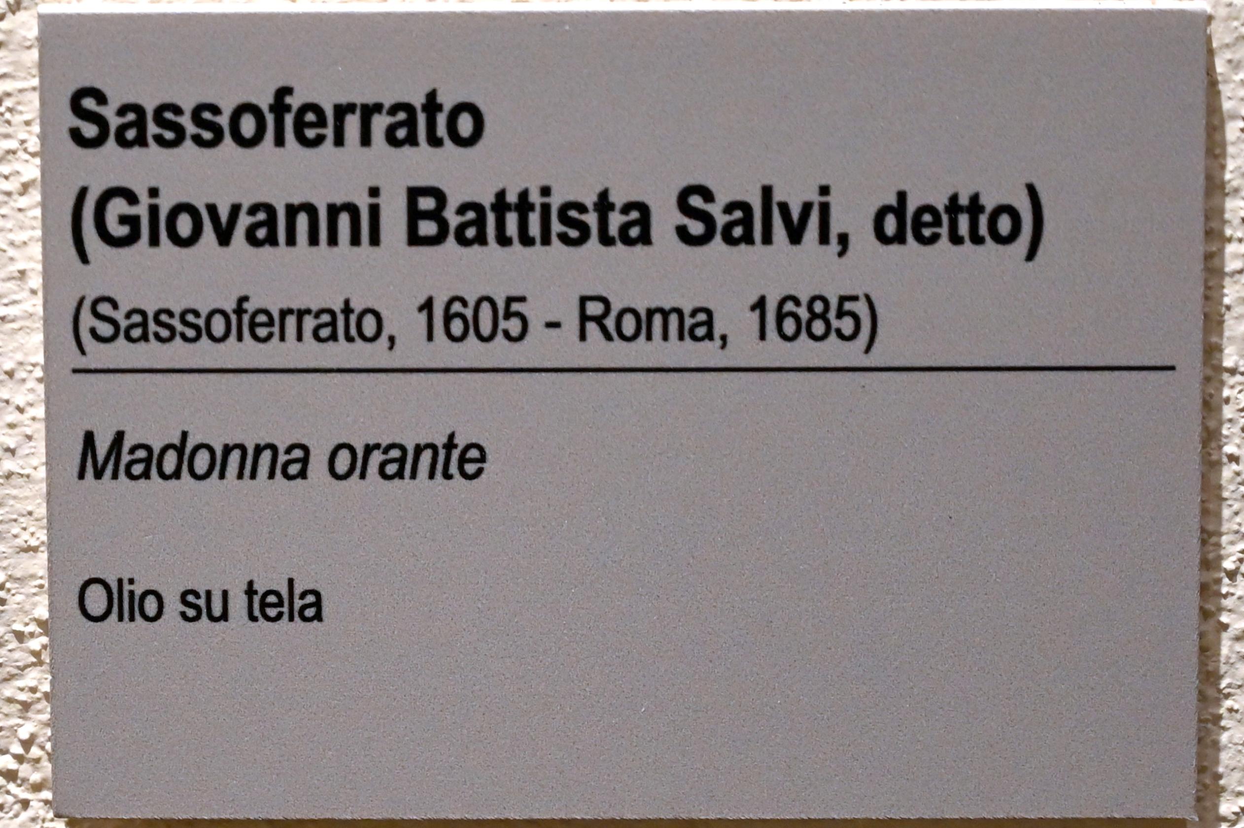 Giovanni Battista Salvi (Sassoferrato) (1638–1672), Betende Maria, Ancona, Pinacoteca civica Francesco Podesti, Obergeschoss Saal 10, Undatiert, Bild 2/2