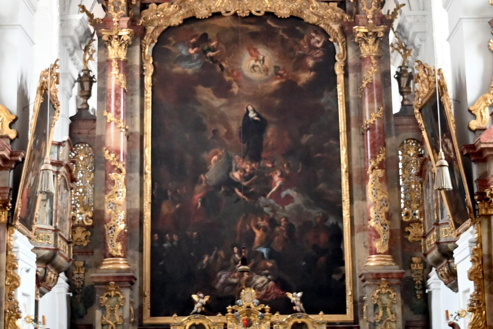 Joachim von Sandrart der Ältere (1644–1674), Die heilige Walburga in anbetender Schau des apokalyptischen Lammes, Eichstätt, Benediktinerinnen-Abtei, Klosterkirche St. Walburg, 1664